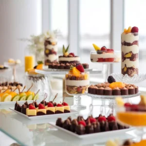 Best Dessert Flavors DTI 4 An elegant dessert table with layered parfaits, tarts, and fresh fruit.