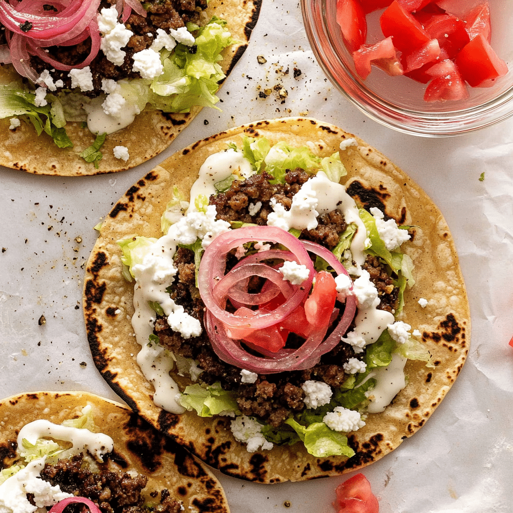 Turkey Smash Burger Tacos with Mediterranean Toppings soufianeoujoud Simple photo of Turkey Smash Burger Tacos Top l 67de1762 20dd 49bc 9358 7da90a99a16e 1