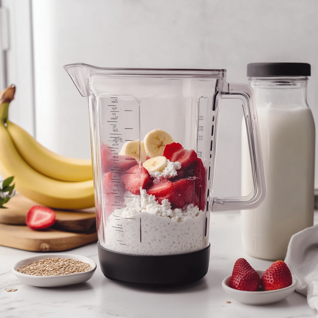 Cottage Cheese Smoothie in Blender soufianeoujoud Simple photo ofThis image shows a blender filled 5962aaa1 bde9 472a 9dac 365c83ba0f8c