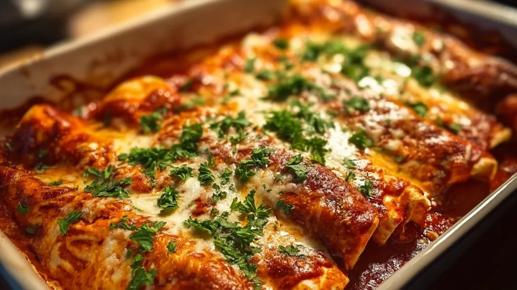 Crispy chicken enchiladas topped with sauce and cheese, served on a plate.