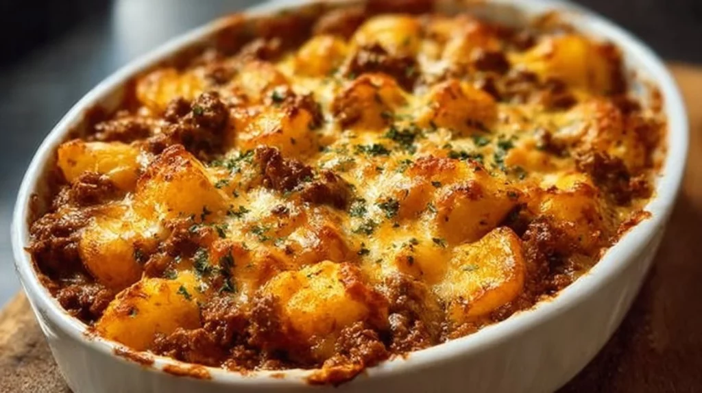 Delicious Hobo Casserole served in a rustic dish with vegetables and meat.