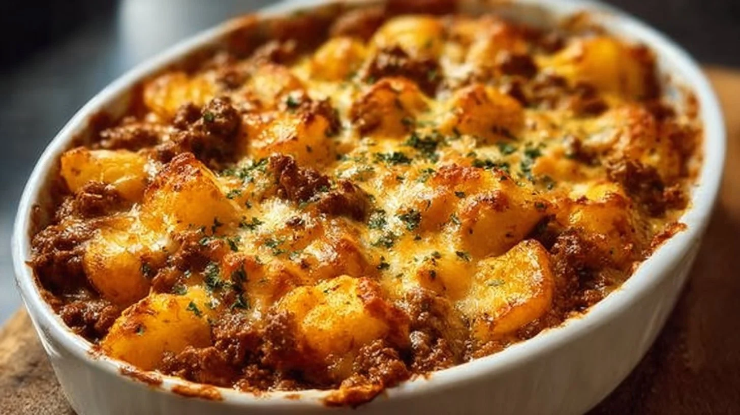 Delicious Hobo Casserole served in a rustic dish with vegetables and meat.