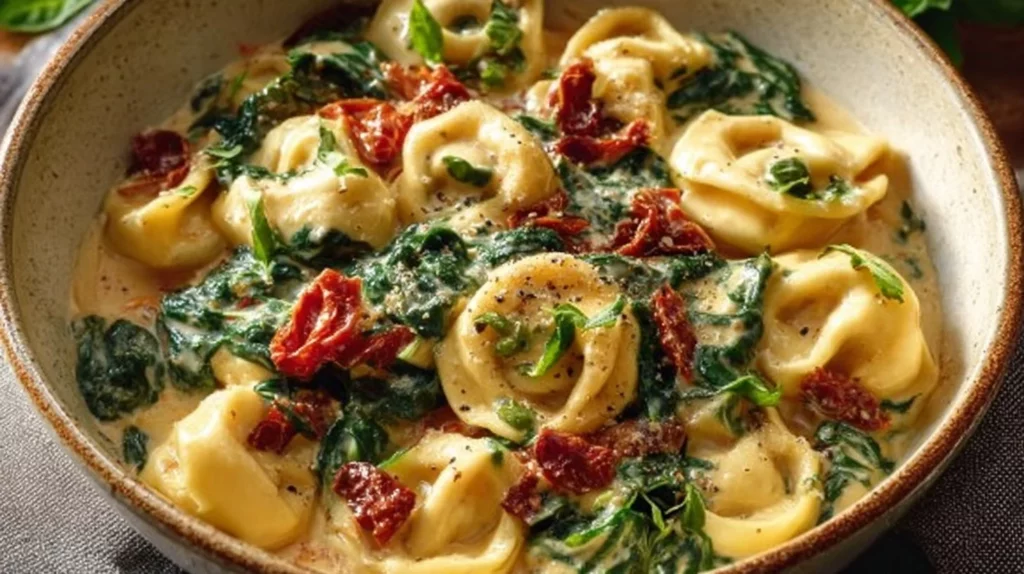 Delicious bowl of Marry Me Tortellini garnished with herbs
