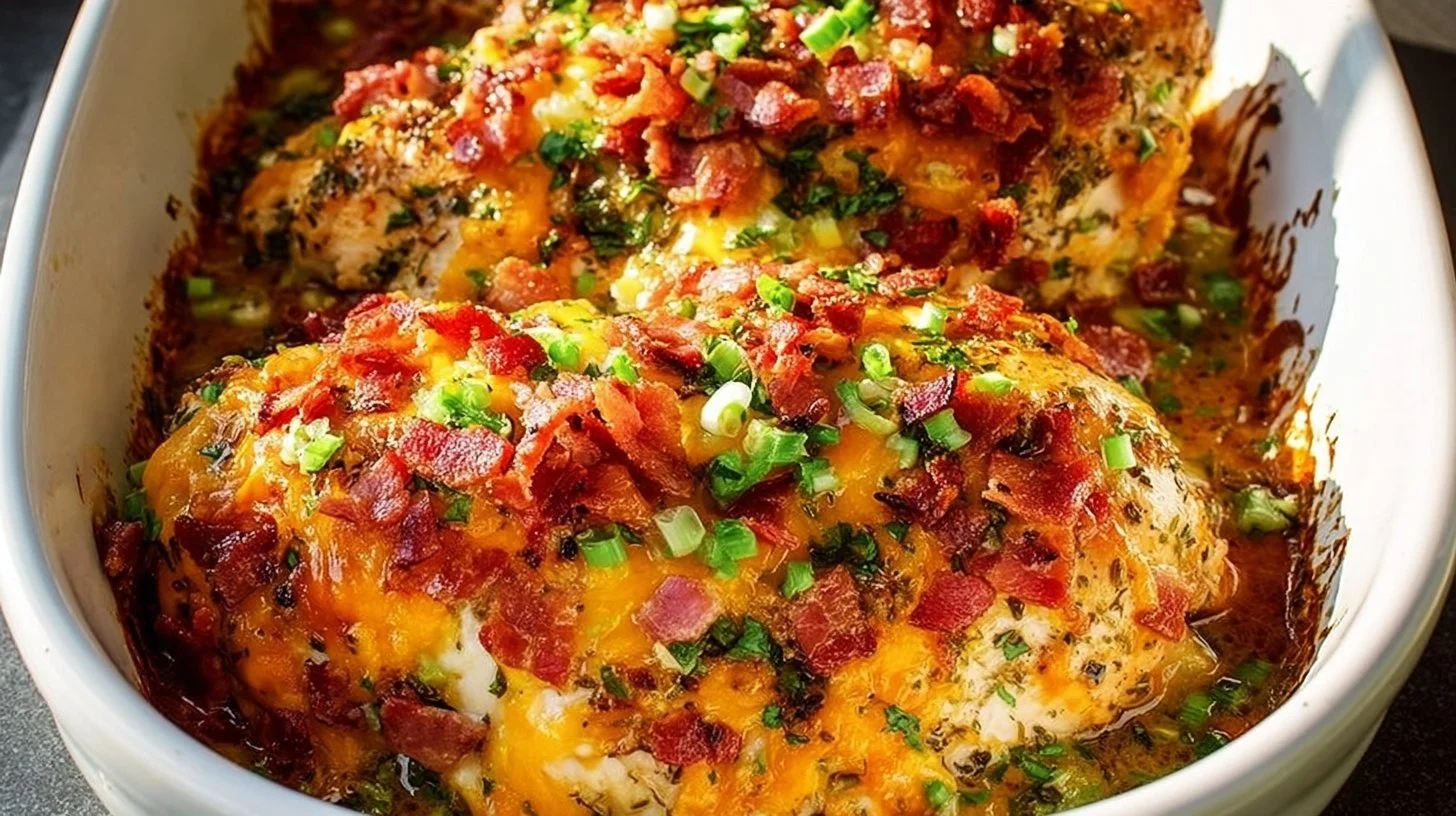 Baked crack chicken breasts garnished with herbs and served on a plate.