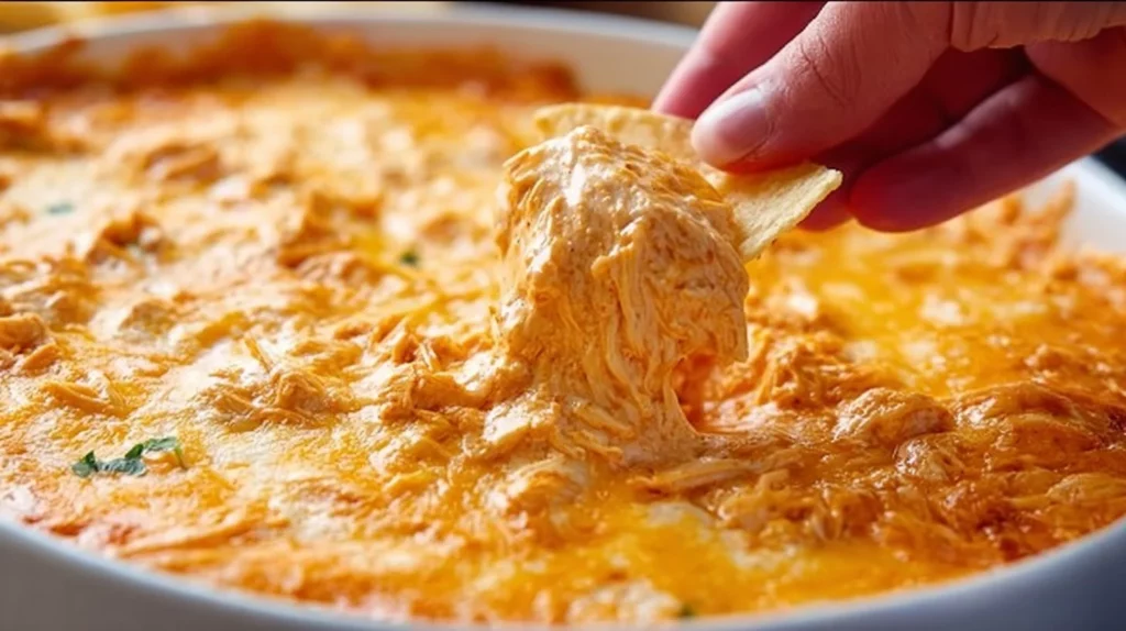 Delicious Buffalo Chicken Dip served in a bowl with tortilla chips