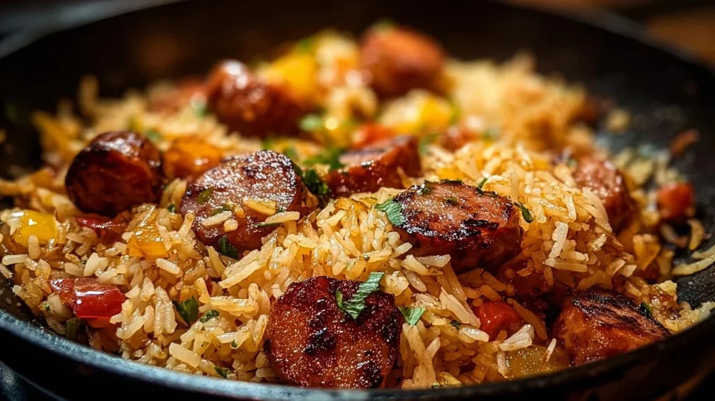 Delicious Cajun Sausage and Rice Skillet dish with vibrant ingredients