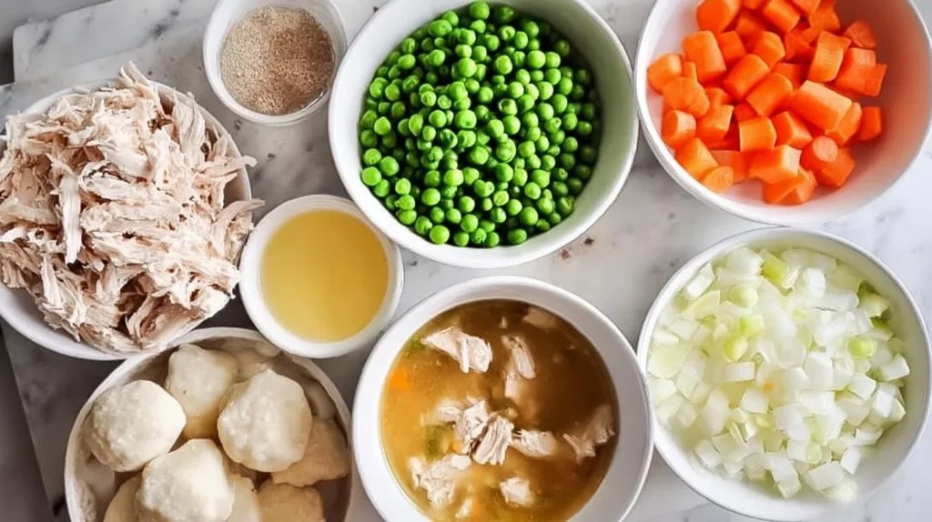 Delicious bowl of Chicken Dumpling Soup with fresh ingredients and fluffy dumplings.