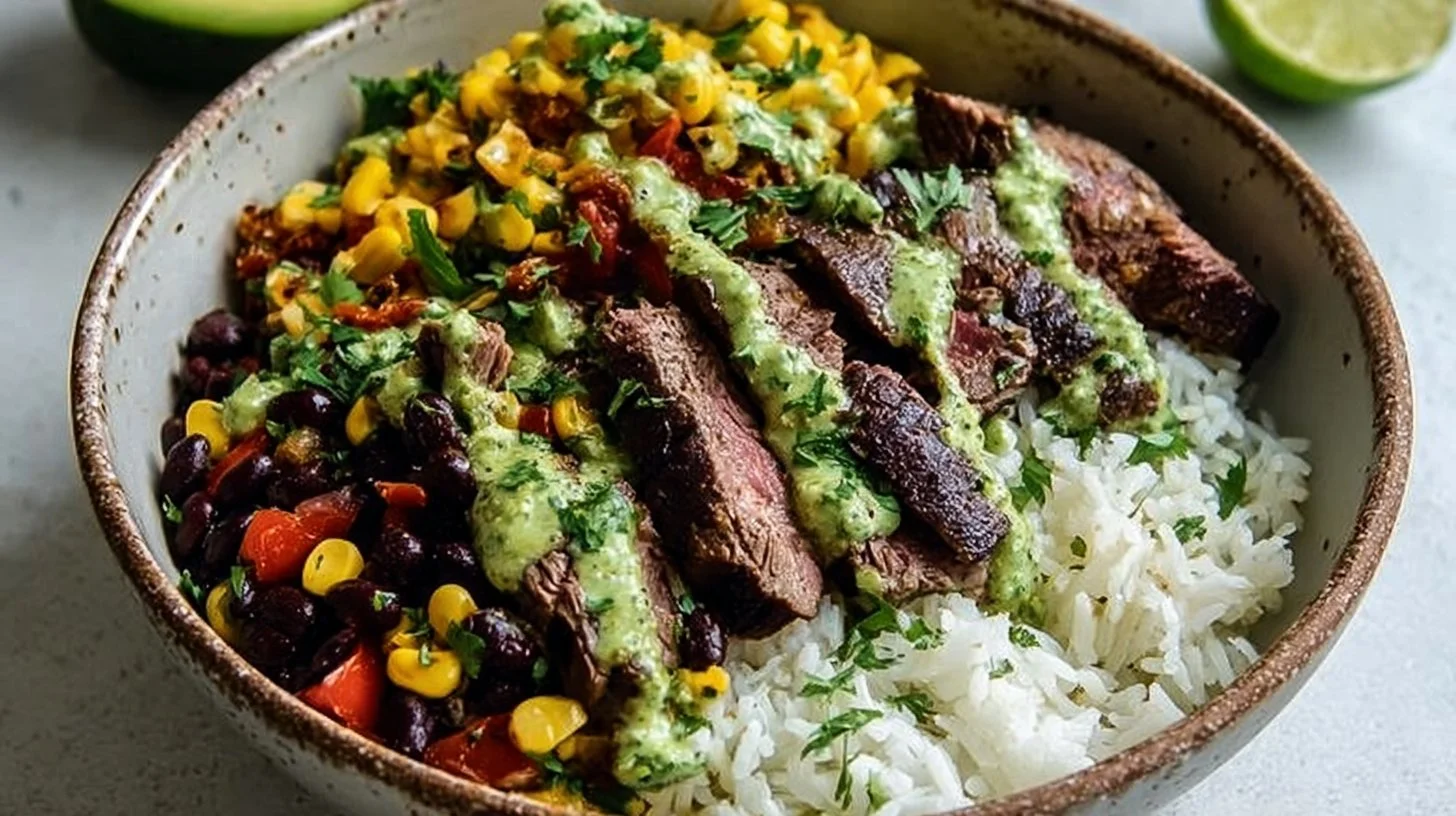Cilantro lime steak bowl with fresh ingredients and vibrant flavors