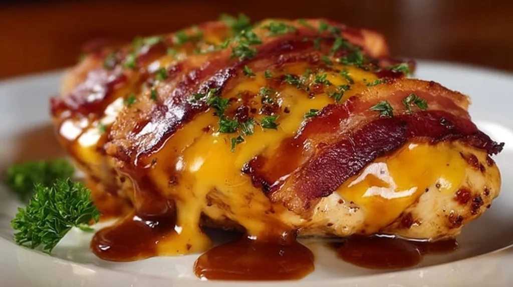 Delicious Cowboy BBQ Bacon Cheddar Chicken on a grill