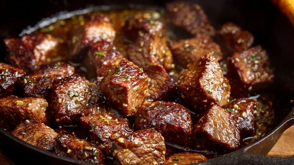 Cowboy Butter Steak Bites with flavorful seasoning ready to serve.