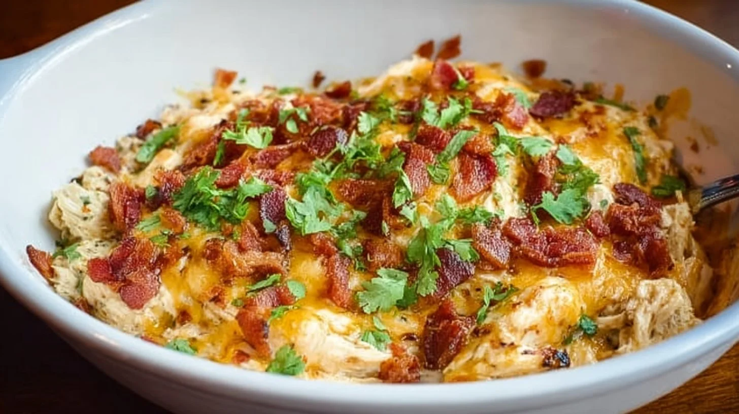 Deliciously creamy Crack Chicken served in a bowl with herbs and spices