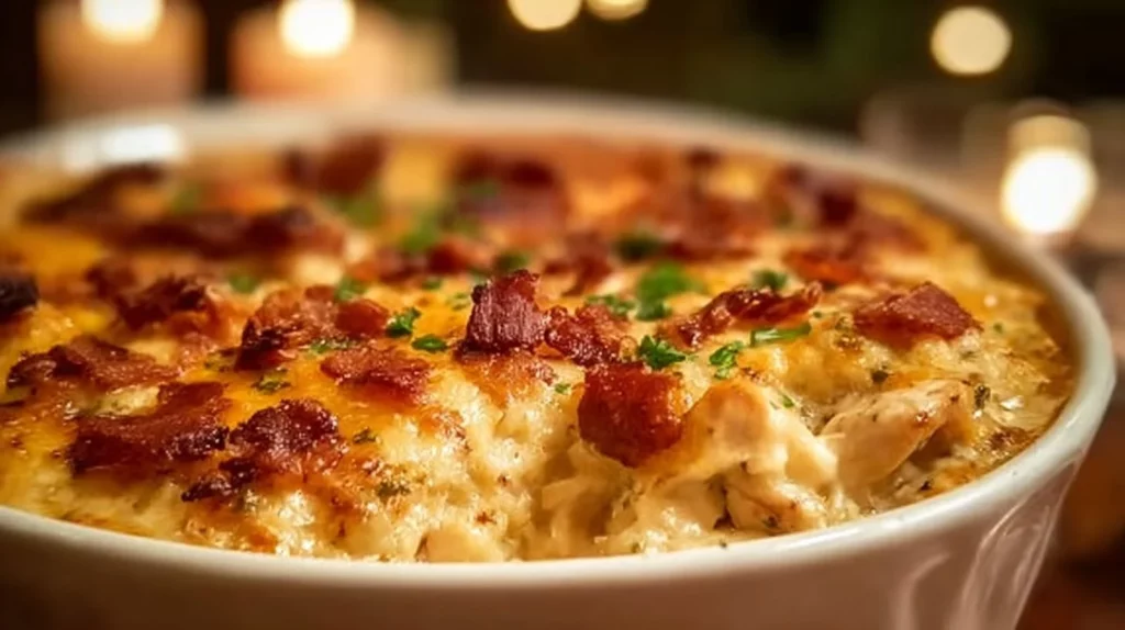 Delicious Crazy Good Chicken Casserole served in a baking dish