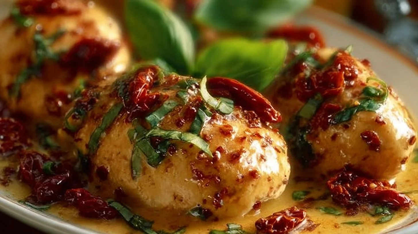 Creamy Crockpot Marry Me Chicken served with herbs and pasta