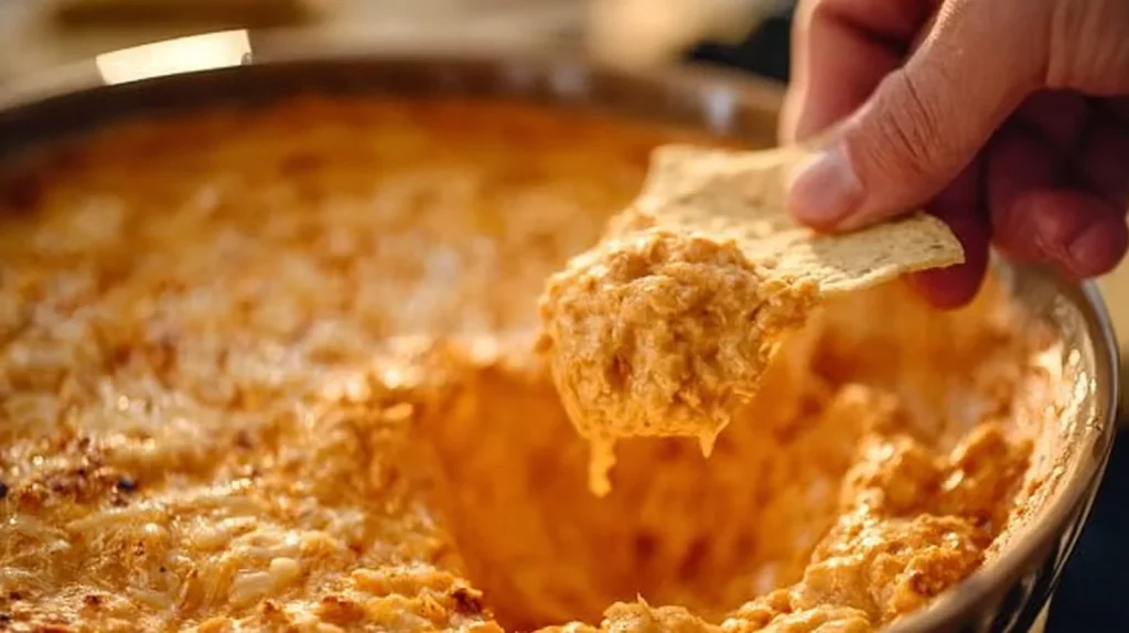 Crockpot Buffalo Chicken Dip served in a bowl with tortilla chips