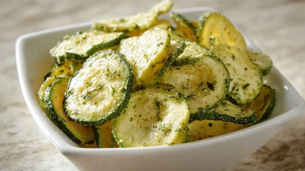 Crunchy ranch cucumber chips in a bowl, perfect healthy snack option.