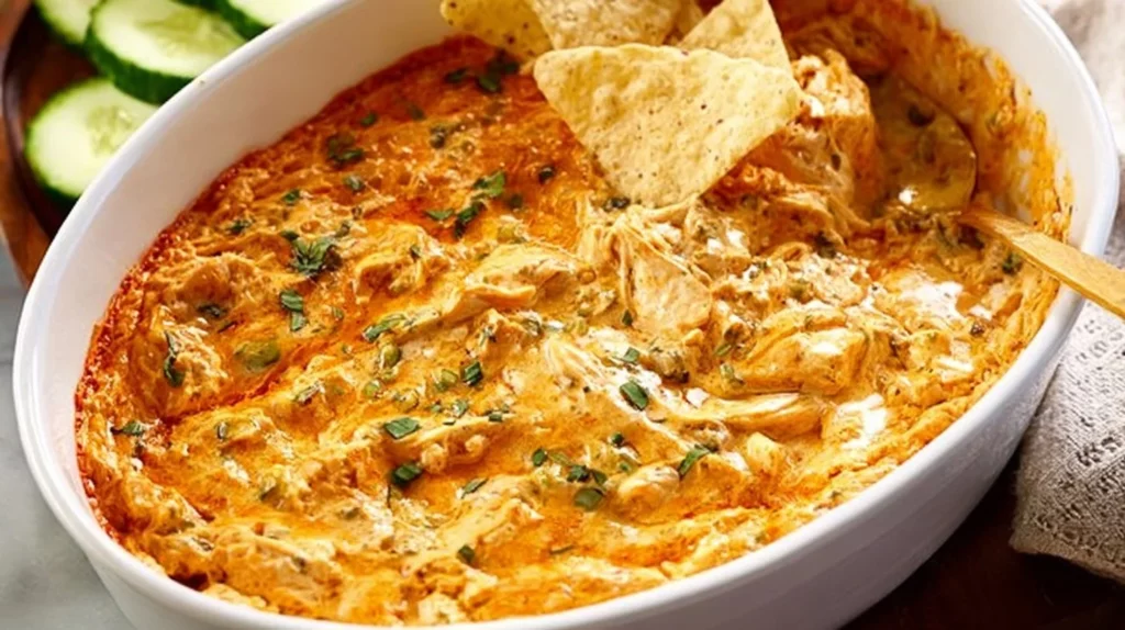 Delicious Dairy-Free Healthy Buffalo Chicken Dip served in a bowl