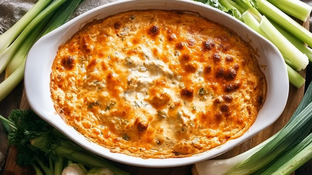 Creamy and spicy easy Buffalo Chicken Dip served with tortilla chips.