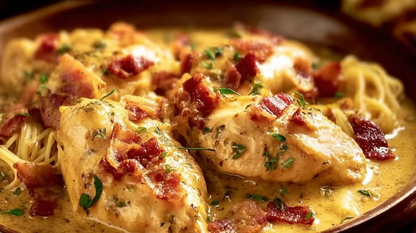 Delicious Easy Crock Pot Crack Chicken served with herbs and spices