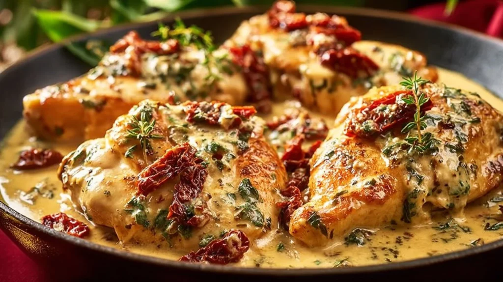 Delicious easy Marry Me Chicken recipe with creamy sauce and herbs.