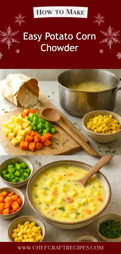Bowl of easy potato corn chowder with fresh herbs and corn
