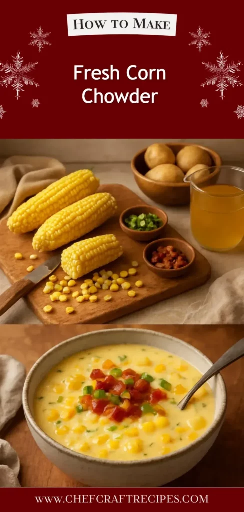Bowl of creamy fresh corn chowder topped with herbs