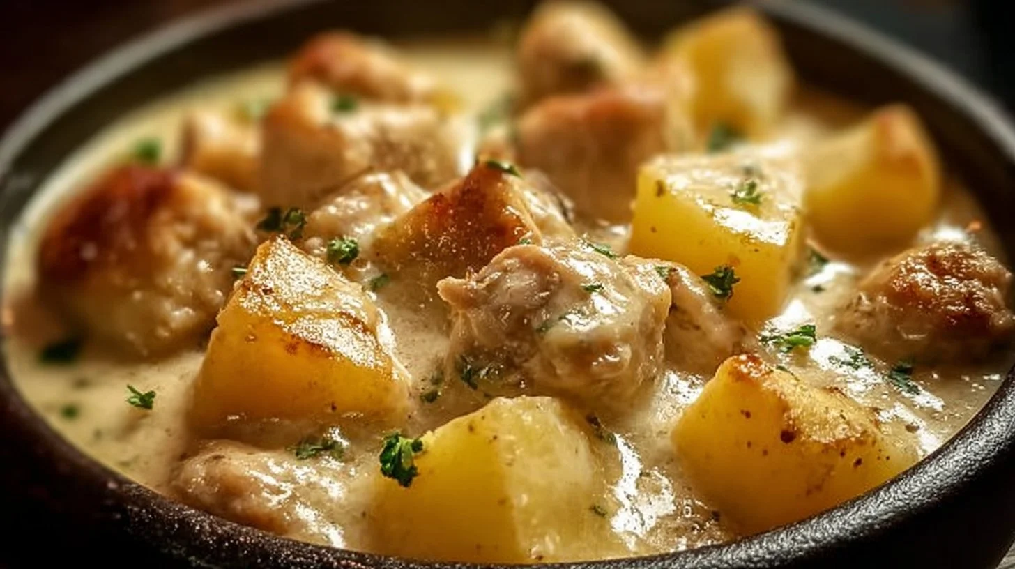 Delicious Garlic Parmesan Chicken with potatoes cooked in a crockpot