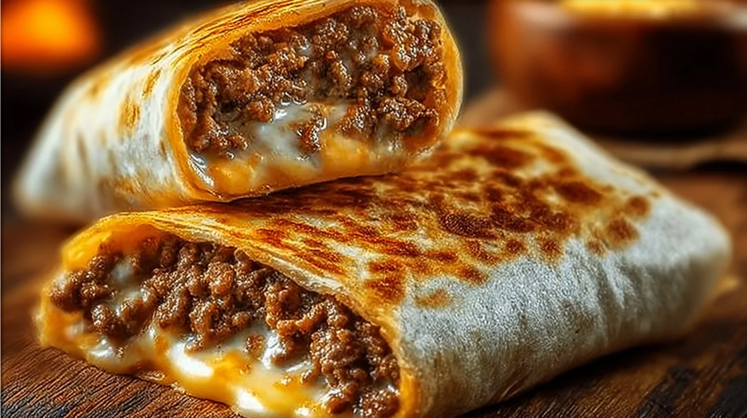A delicious grilled cheese burrito filled with melted cheese and grilled ingredients.