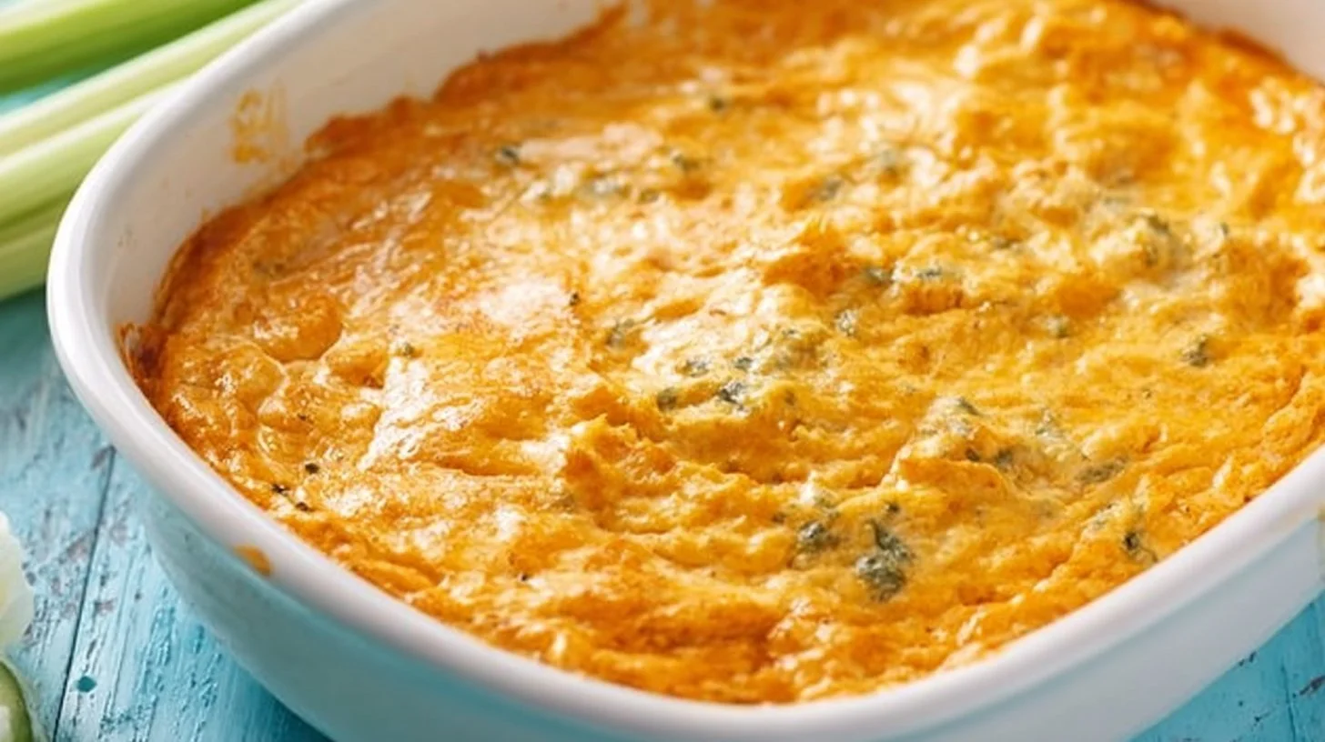 Bowl of healthy Buffalo Chicken Dip served with fresh veggies and crackers