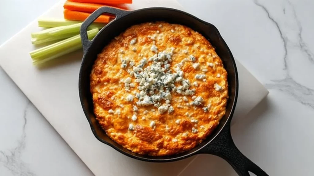 Healthy Buffalo Chicken Dip high in protein served in a bowl