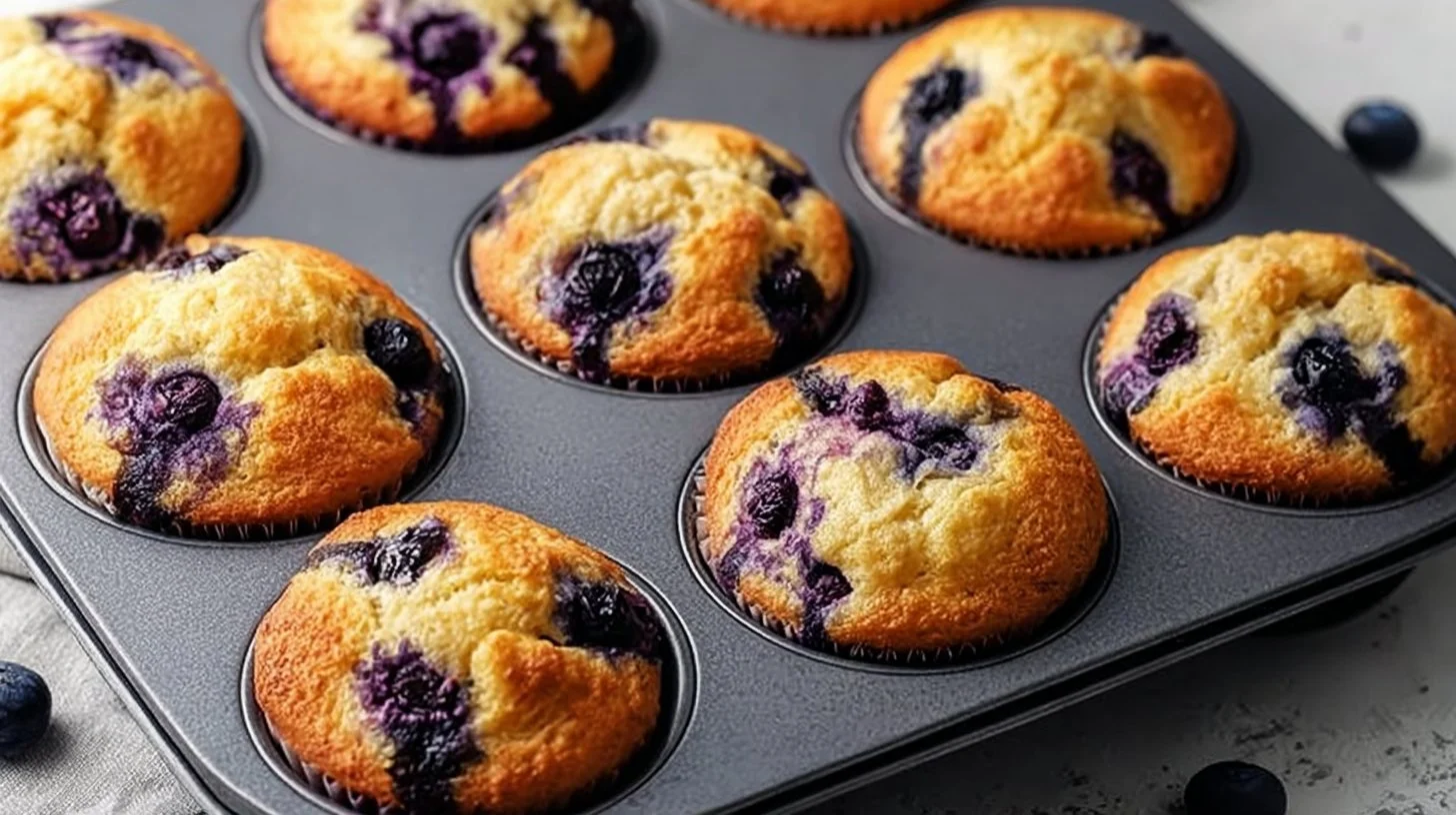 Hearty blueberry protein muffins fresh out of the oven, ready to serve.