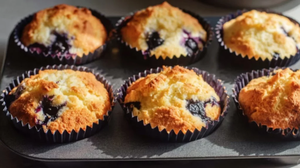 High protein cottage cheese blueberry muffins freshly baked and ready to enjoy.