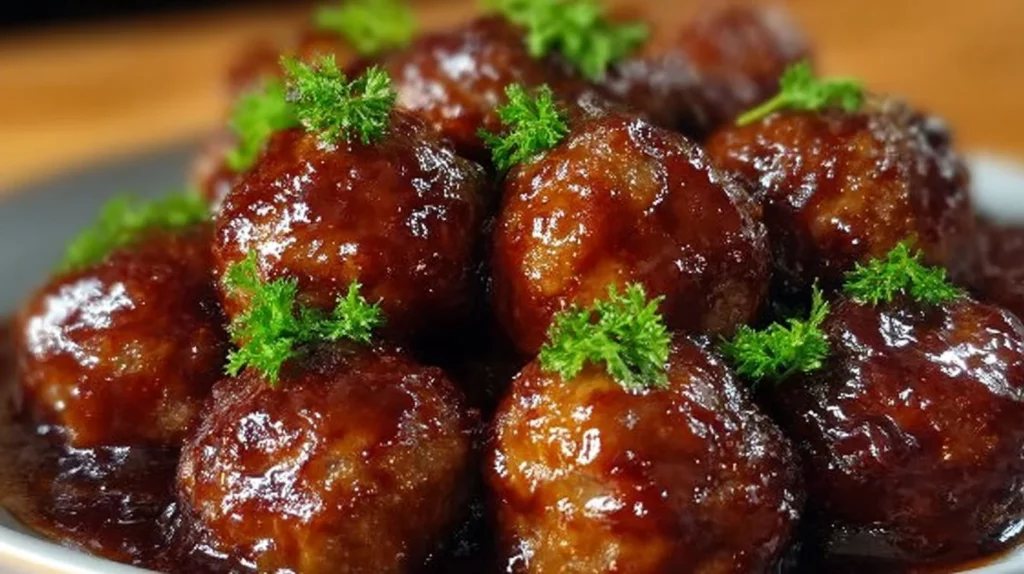 Delicious Honey BBQ Meatballs served on a platter with dipping sauce.