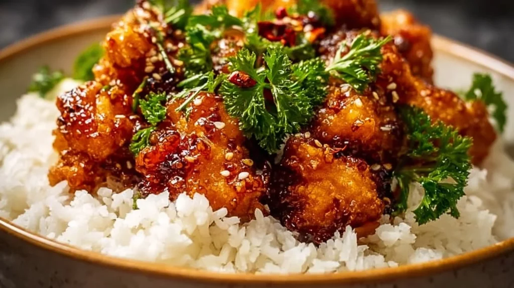 Delicious plate of Honey Garlic Chicken served with vegetables.