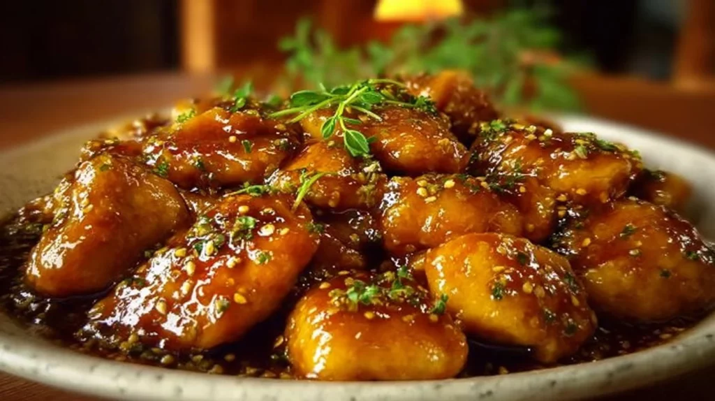 Delicious Honey Garlic Chicken Breast plated with fresh vegetables