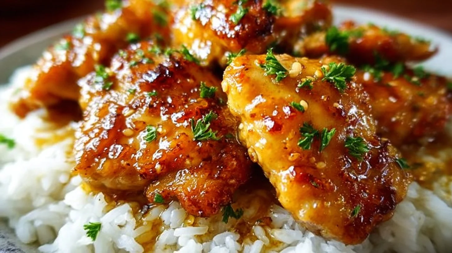 Honey Garlic Chicken Thighs cooked with a sweet and savory glaze