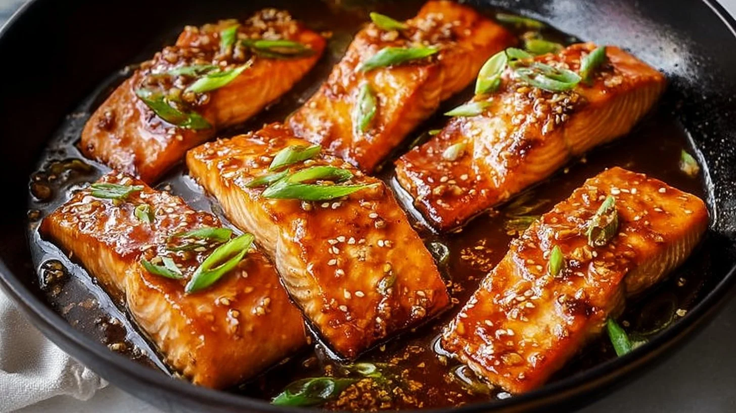 Delicious Honey Garlic Salmon glazed with a rich honey garlic sauce