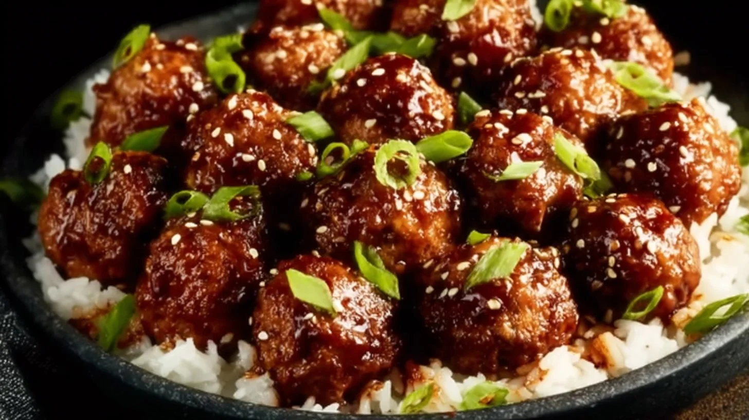 Delicious honey garlic meatballs served on a platter with sauce