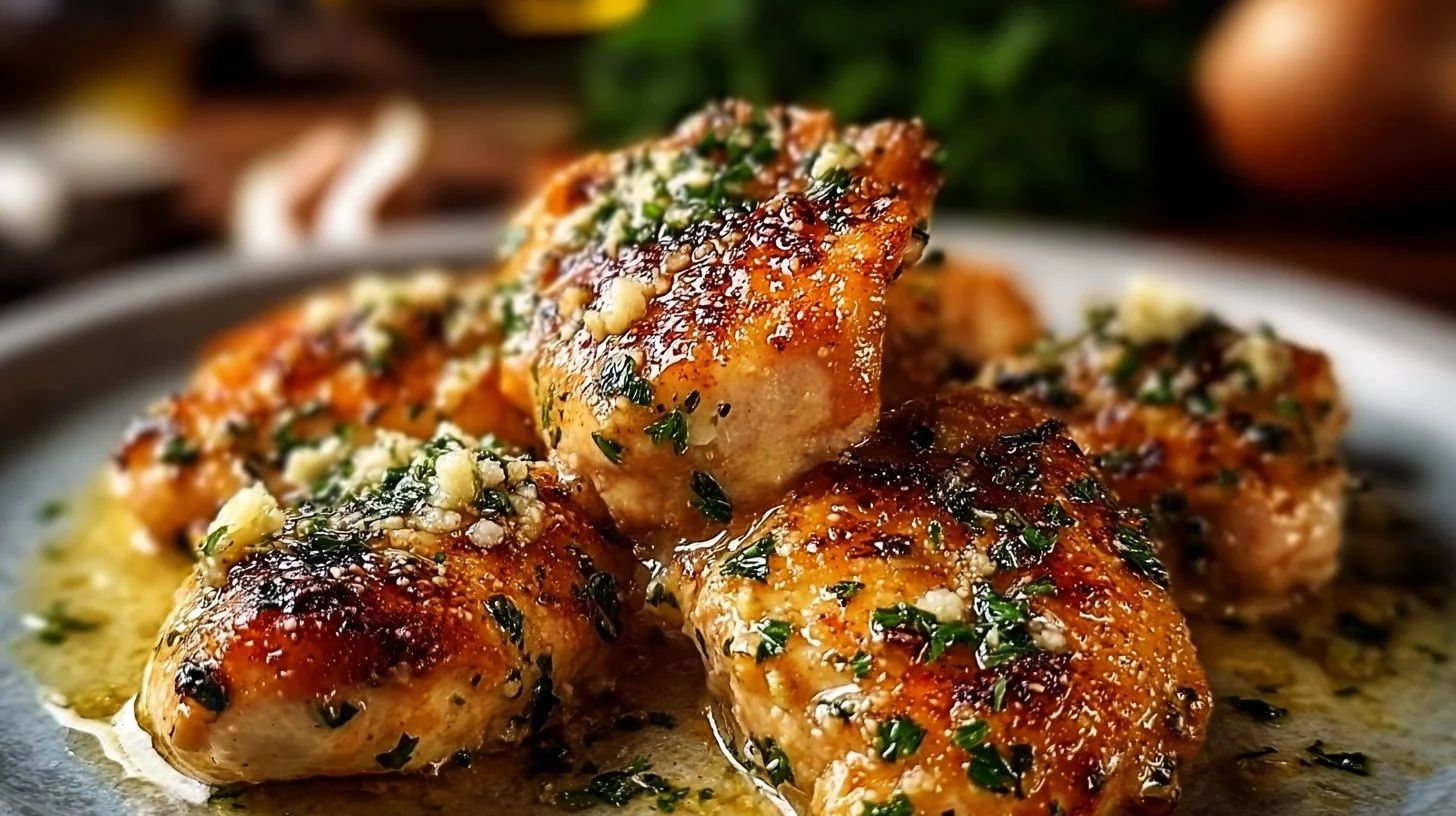 Delicious Blackstone Garlic Parmesan Chicken dish with golden crust and herbs
