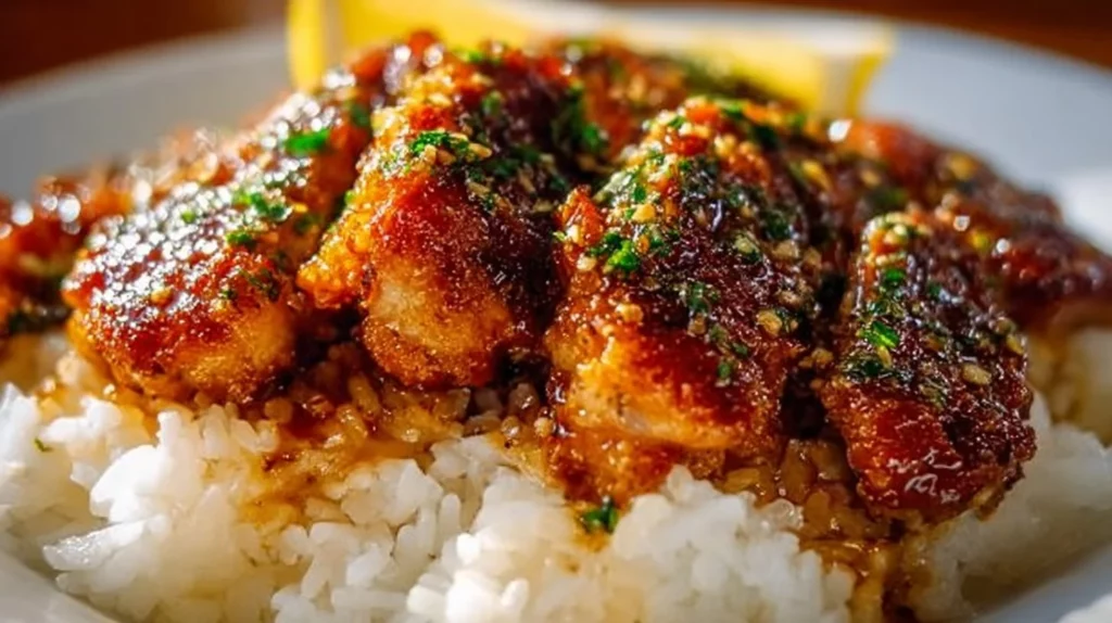Delicious lazy honey garlic chicken served with vegetables and rice