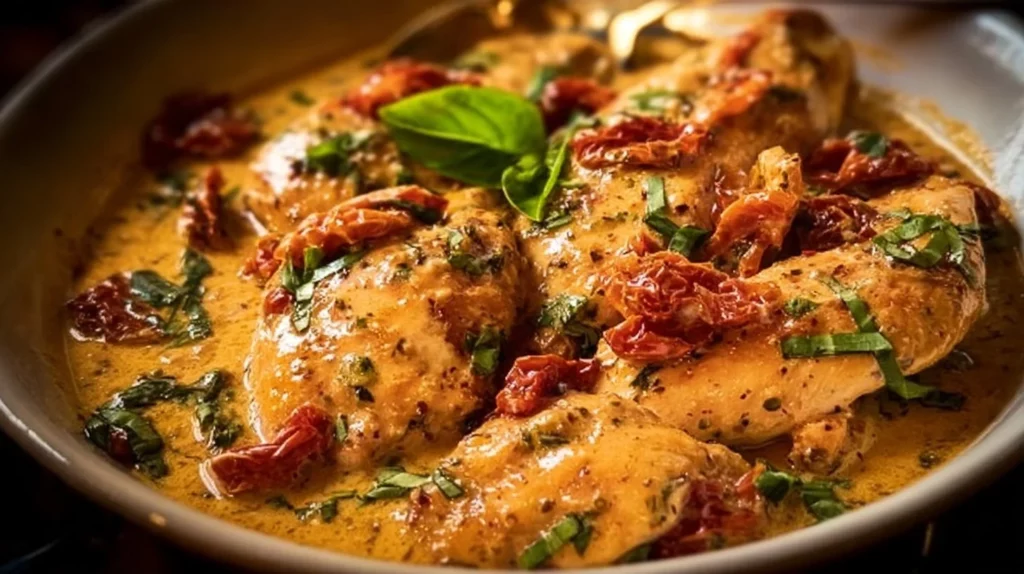 Delicious Marry Me Chicken served with creamy sauce and herbs.