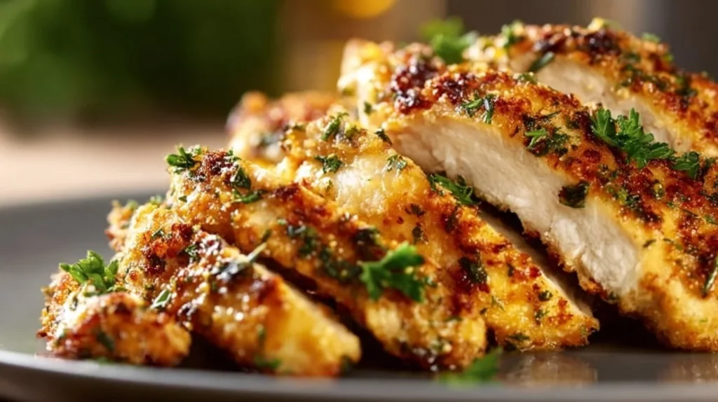 Tender melt-in-your-mouth chicken breast dish garnished with herbs