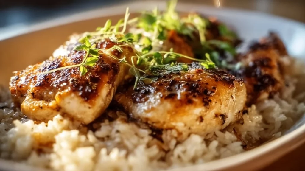 Delicious No Peek Chicken and Rice Casserole ready to serve