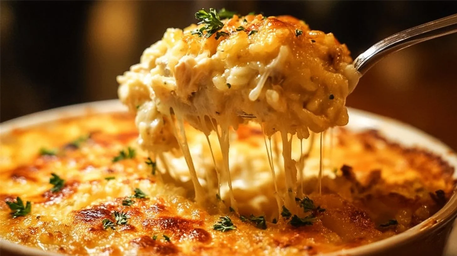 One-Pan Chicken and Rice Bake prepared and served in a skillet.