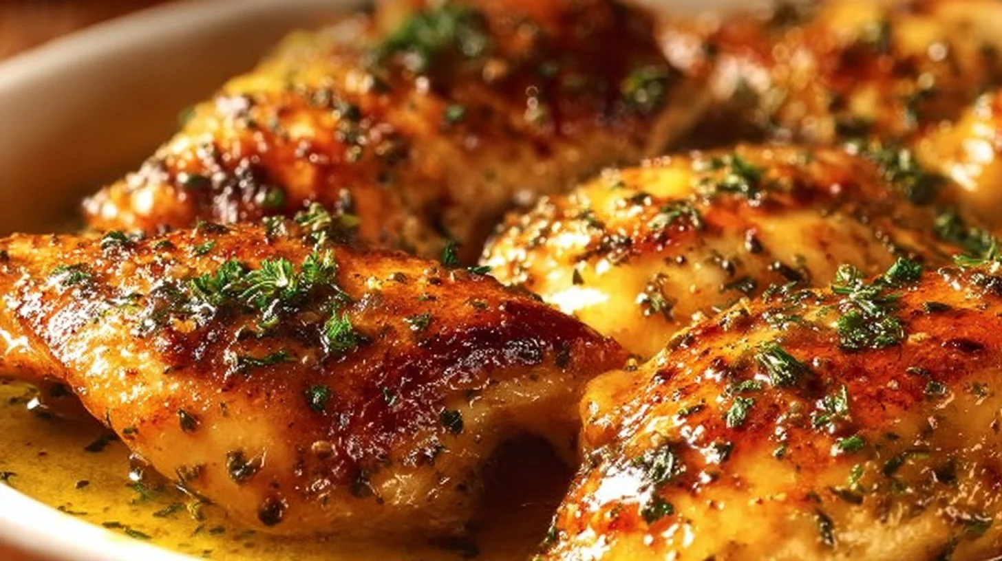 Juicy oven baked chicken breast served with herbs and spices