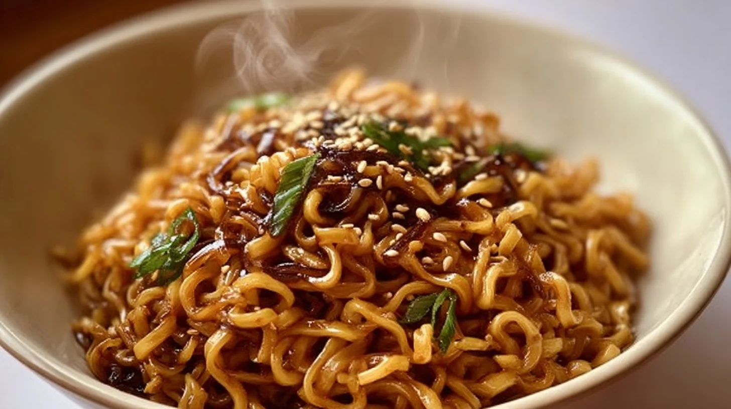Delicious Blackstone Ramen Noodles cooked quickly on a Blackstone griddle