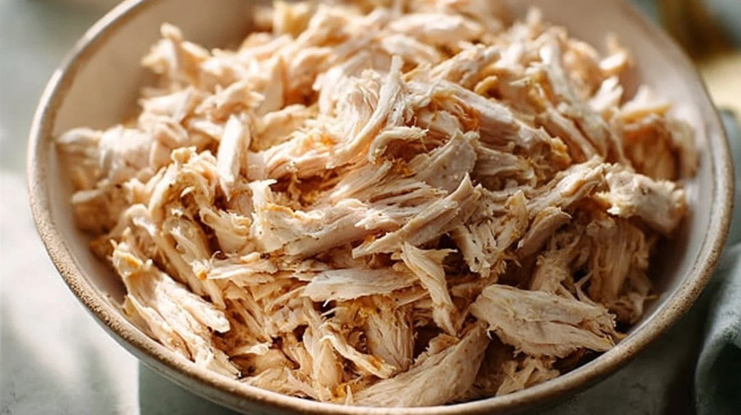 Plate of shredded chicken ready for delicious recipes and meals
