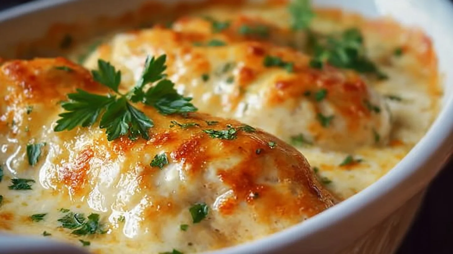 Delicious smothered cheesy sour cream chicken dish