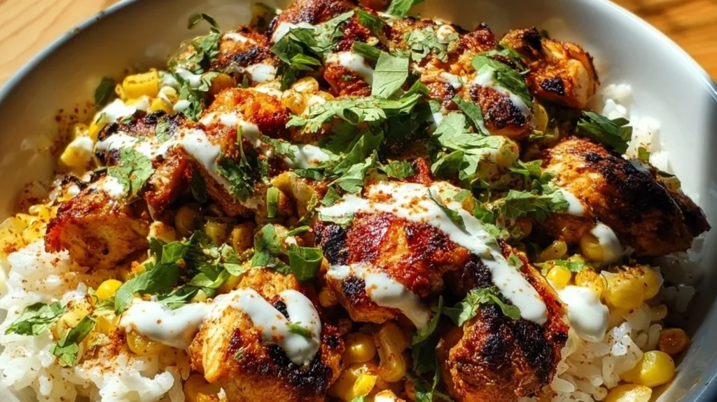 Delicious Street Corn Chicken Bowl with fresh ingredients and vibrant toppings