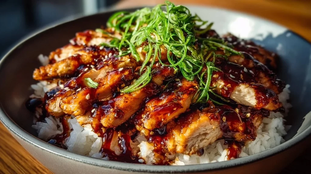 A plate of savory teriyaki chicken garnished with green onions