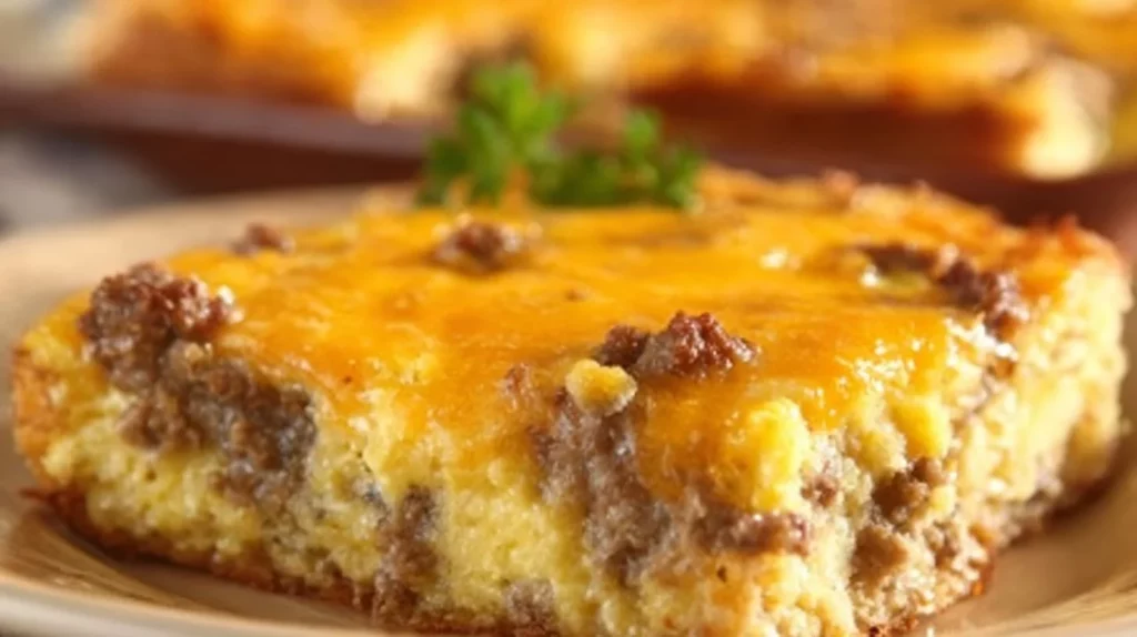 Delicious Breakfast Casserole with eggs, cheese, and vegetables.